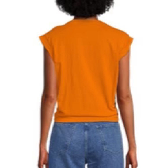 FRAME Knotted Rolled Tee In Nectarine - Picture 2 of 4